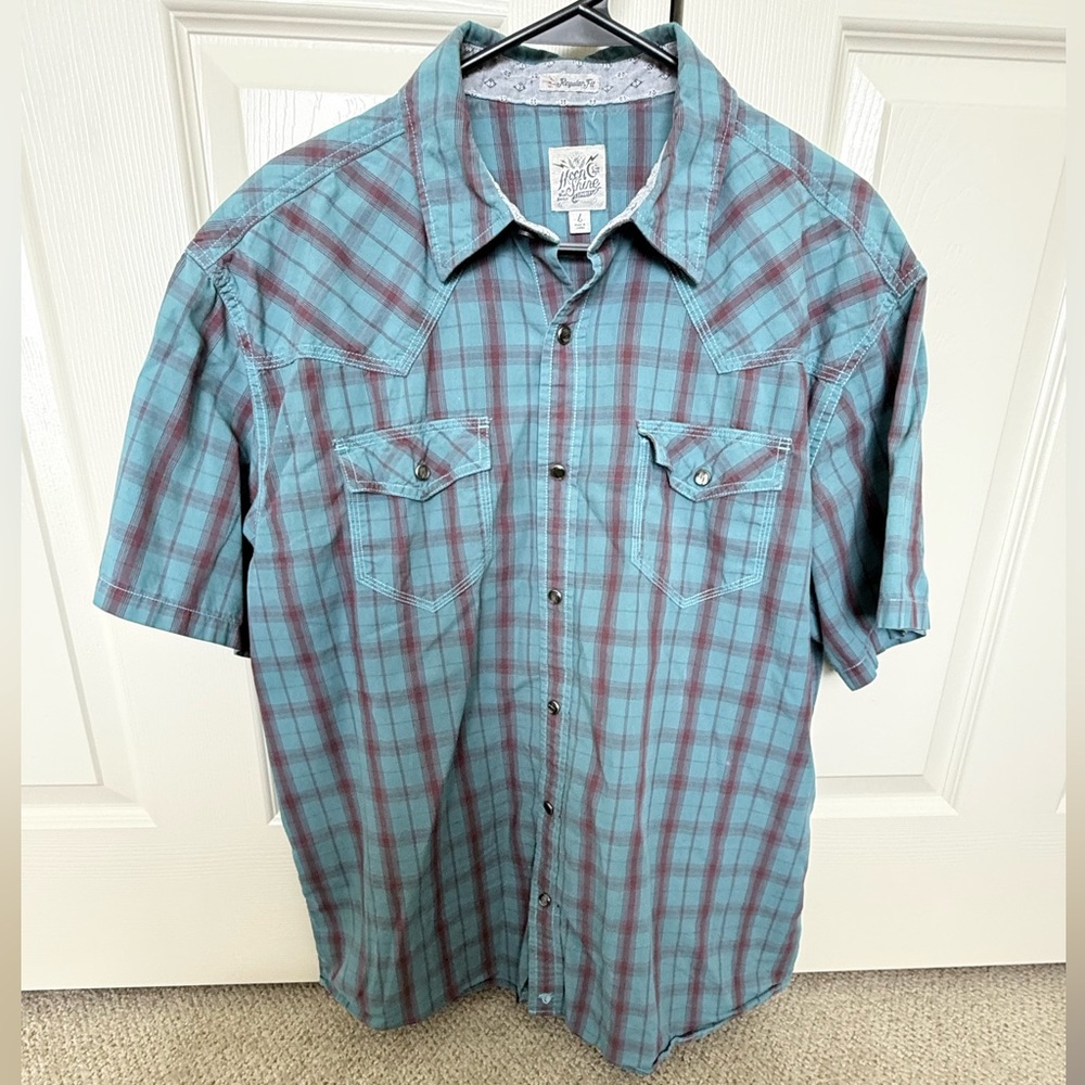 Men's Teal and Maroon Plaid Button-Down Shirt